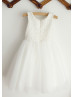 Ivory Lace Tulle Knee Length Flower Girl Dress